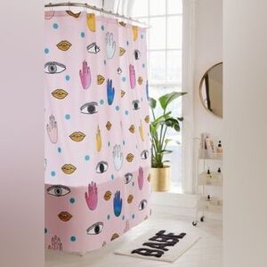 New Urban Outfitters Pink Cotton 72x72 Bathroom Shower Curtain Decor Eyes Hands